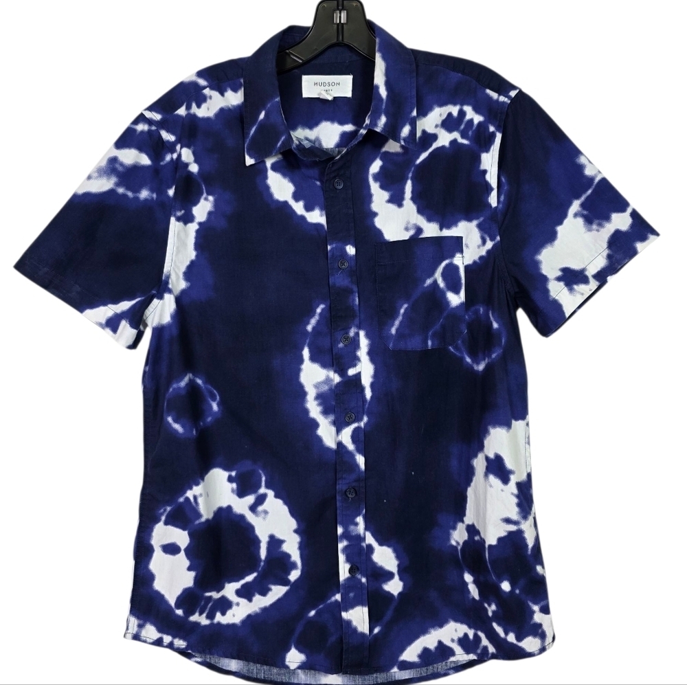 Hudson Blue and White Tie-Dye Casual Button Down Shirt
